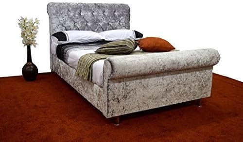 ROMANY KINGSIZE SLEIGH STYLE CRUSHED VELVET DIAMANTE BED FRAME IN SILVER, BLACK &amp; CHAMPAGNE by Lazybeds