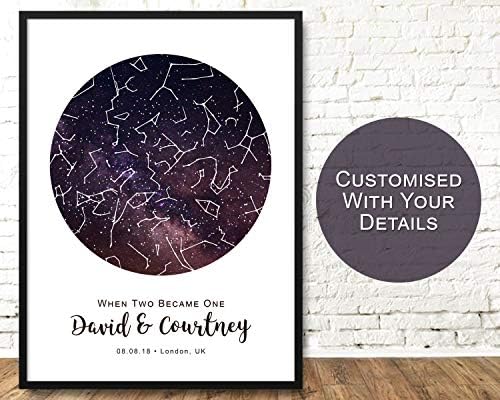 Arvier Celestial Map Star Chart Custom Print Personalised Gift Night Sky Star Map Constellation Chart Sky Chart Framed Wall Art