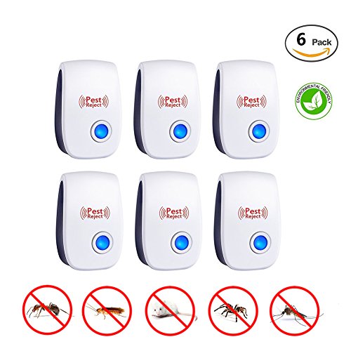 Ultrasonic Pest Repeller - Pack of 6 Electronic Pest Control Plug-in Repellent for Mosquitoes, Mice, Ants, Roaches, Spiders, Bugs, Flies, Insects, Rodents - Human & Pets safe