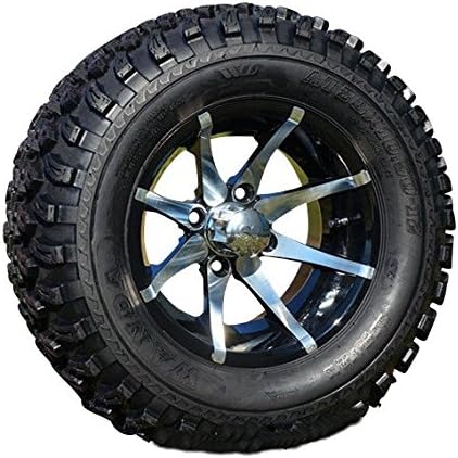 GOLF CART 12" MACHINED/BLACK KRAKEN ALUMINUM WHEELS & 23" ALL TERRAIN TIRES-SET OF 4