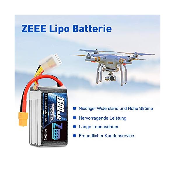 Zeee 4S LiPo Akku 1500mAh 14,8V 120C mit XT60 Steck für UAV Drones FPV Rennrad Quadcopters Flugzeug Hubschrauber RC Boot… – Bild 7