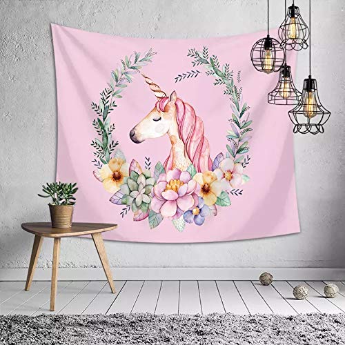 Unicorn Tapestry Pink Wall Hanging for Unicorn Party Supplies, Girls Birthday Party Theme Backgrounds, 60x50