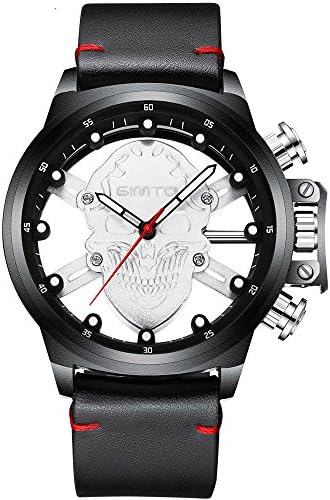 GIMTO Fashion Skull Men Watches Black Stylish Casual Japan Quartz Genuine Leather Waterproof Male's Watch Punk Gift Clock GM251