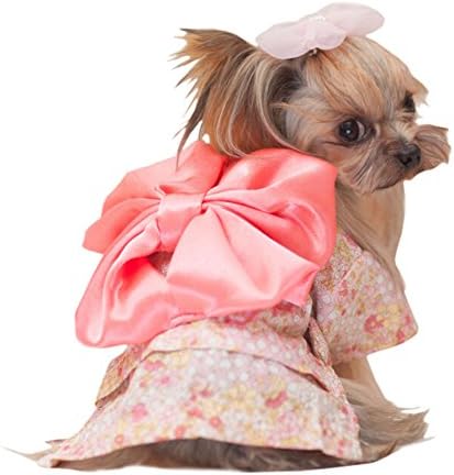 DELEY Pet Dog Japanese Kimono Costume Puppy Cat Back Bowknot Coat Apparel Clothes Dress Pink L