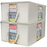 Sorbus Foldable Storage Bag Organizers, Large Clear Window & Carry Handles, Great for Clothes, Blankets, Closets, Bedrooms, and More (Beige)
