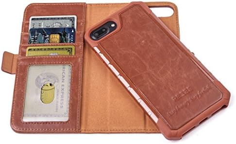 Magnetic Iphone 6 Plus/6S Plus/7 Plus Leather Wallet Case [Detachable 2 in 1 Cover], Resee Card Holder Case , Shock Absorption Hard Covers -Brown