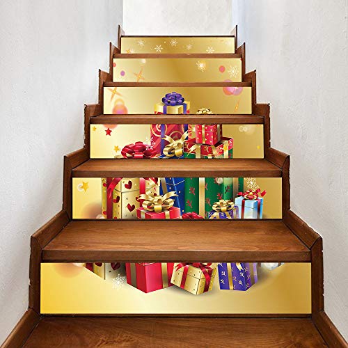 3D Christmas Pgojuni Simulation Stair Stickers Waterproof Wall Stickers DIY Wall Stickers Removable Wallpaper Home Decor 1Roll=6pc (G)