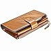 Itslife Women's RFID Blocking Large Capacity Luxury Wax Genuine Leather Clutch Wallet Card Holder Ladies Purse(Khaki RFID Blocking)