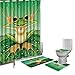 Amagical 4 Pieces Frog Shower Curtain Set Bathroom Mats Set, Non Slip Rug Carpet Toilet Cover, Funny Frog Makes Face on The Green Lotus Leaf Cute Style Shower Curtain with 12 Hooks