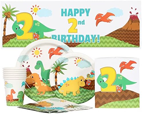 Little Dinosaur 2nd Birthday Party Supplies for 16