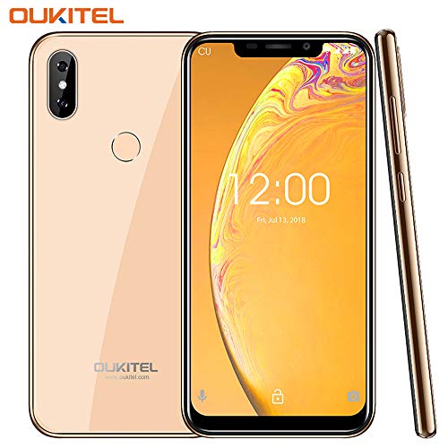 OUKITEL C13 Pro Dual 4G Volte Smartphone Libre de 6.18- 19:9 Pantalla,Android 9.0,Doble Vidrio Curvado 2.5D,2GB RAM+16GB ROM,Camara 8MP+5MP,3000mAh, 0.83cm Ultra Delgado Movil,Face ID (Oro)
