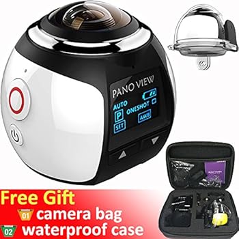 GBD Wireless 360 Degree Panoramic Camera 3D VR Live Video Full View Action Sports Camera with WiFi Waterproof 16MP 4K HD 0.96inch Screen 30fps 230° Large Lens Mini DV Player (Pure White)