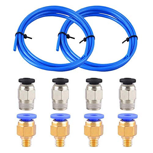 KeeYees 2 x 2M Blue PTFE Tube Teflon ID 2mm OD 4mm with PC4-M6 PC4-M10 Pneumatic Connector Accessories for Reprap 3D Printer 1.75mm Bowden Hotend Extruder