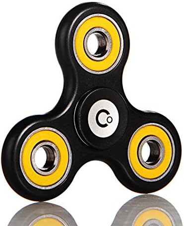 Qualwin Best 2017 DIRT RESISTANT EDC Tri-Spinner Fidget Toy Smooth Surface Finish Ultra Durable 2-3 Min Spins Non-3D printed (One Black/yellow)
