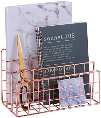 PLINRISE Desktop Letter Sorter, Letter Racks Organizer For Mails Books Files Brochures Postcards, 3 Slot, Rose Gold