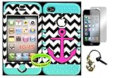 Bumper Case for Apple iphone 4 4G 4S Pink Anchor on Black Chevron Waves Hard Plastic Snap on over Baby Teal Silicone Gel(Wireless fones Wristband,Screenprotector,and Anchor Dust Plug included)