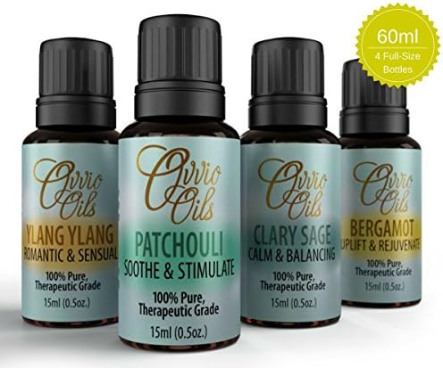 Sensual Essential Oils Collection by Ovvio | Natural Essential Oils for Holistic Health | Premium Therapeutic Grade | Includes Ylang Ylang, Patchouli, Clary Sage, and Bergamot