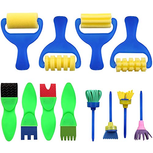 Kids Paint Brush, YGDZ 12 Pack Washable Painting Brushes for Toddlers Kids Early Learning Toys Foam Roller Sponge Arts Craft - Thumbnail 7
