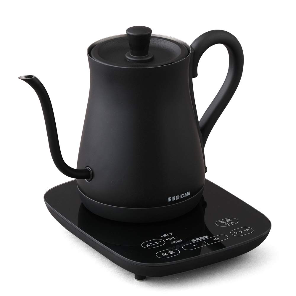 アイリスオーヤマ 電気ケトル ドリップケトル 600ml 9段階温度調節付 保温設定付 沸騰後自動電源OFF ブラック IKE-C600T-B商品画像