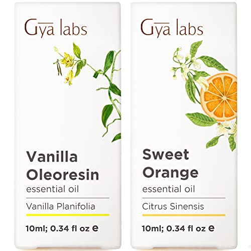Vanilla Essential Oil for Skin & Orange Essential Oil for Diffuser Set - Aromatherapy Grade Essential Oils Set - 2x0.34 fl oz - Gya Labs
