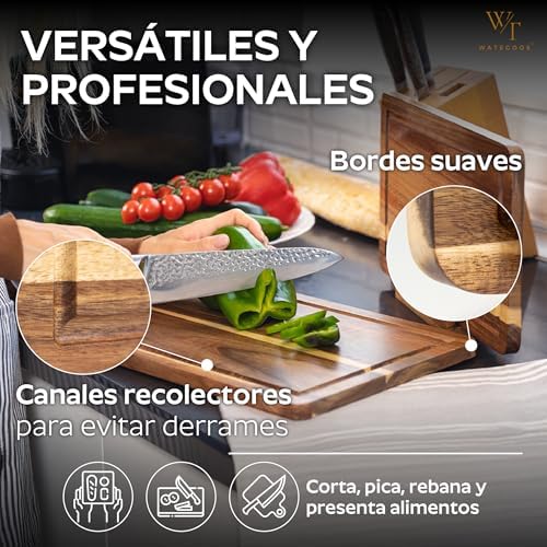 Embalar 2 tábuas de cortar de cozinha em madeira de acácia + suporte incluído