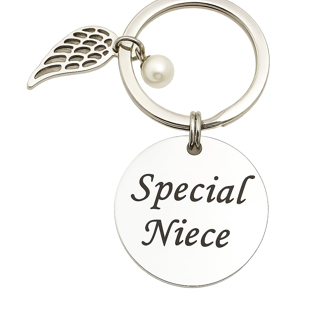 Sterling Effectz Special Niece Keyring with Angel Wing and Pearl Charm – Sentimental Keepsake Gift in Presentation Box by JRose Collections