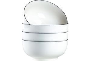 Dyware 40 oz Large Soup Bowl, Pho Bowls, 7-Inch Rimmed Off-White Porcelain Bowls Set of 4
