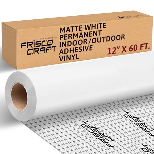 Frisco Craft Matte White Permanent Vinyl - Vinyl Roll - Permanent Outdoor, Water & Weather-Resistant with Siliconized Backing - Adhesive White (12