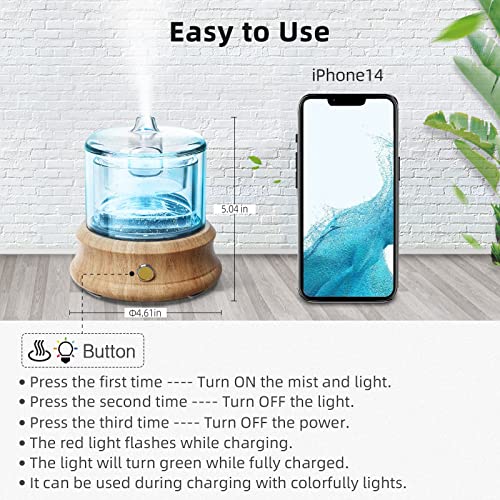 Lecdura Glass Essential Oil Cordless Diffuser Humidifier, Rechargeable