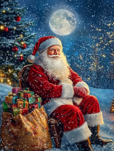 Cross Stitch Supplies 14 Counted Stamped Cross Stitch Kits for Adults Moon Santa Claus Cross Stitch Kits Printed Pattern Needlepoint Kits (Santa Claus)
