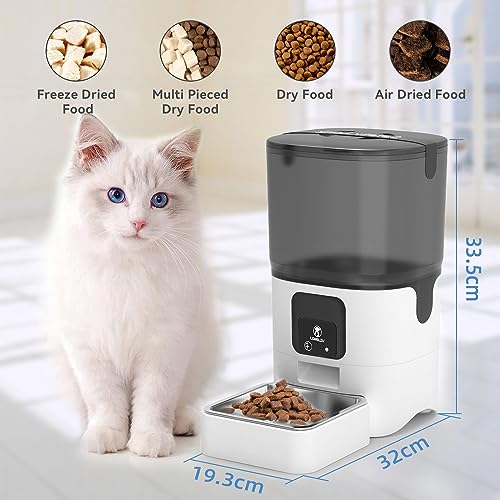 Dispensador de Alimento para Perros WiFi, Comedero Automático para Gatos, con Tazón de Acero Inoxidable, para Perro o Gato, Grabación de voz de 10 Segundos, Control Remoto, Alimentación Automática(6L)