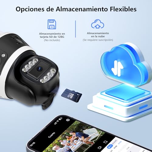 2NLF Cámara de Seguridad Exterior de 12MP con 360° PTZ, 3 Lentes Cámara WiFi con Visión Nocturna a Color, Zoom Digital 10X, Detección de Movimiento y Audio Bidireccional, Resistente al Agua IP66