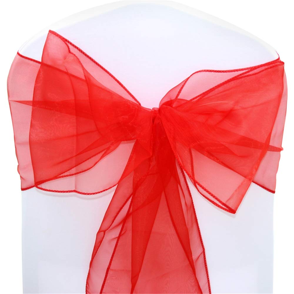 Time to Sparkle Pack of 50 Organza Sashes 22x280cm/9x110inch Wider Sash Fuller Bows Chair Cover Bows Sash for Wedding Party Birthday Decoration - Red