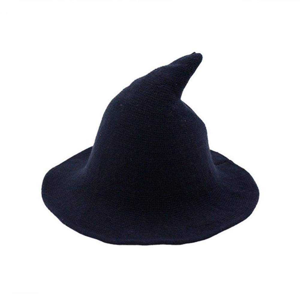Frecoccialo Women Witch Pointed Hat, Brim Foldable Brim Knitted Cosplay Halloween Party Masquerade Costume Accessory for Adult Navy