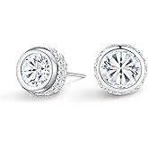 Anbamahong Moissanite Halo Earrings Lab Created Diamond 18K White Gold Plated 925 Sterling Silver Studs for Men Women Jewelry Gifts