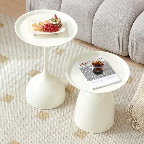 Coffee Table, Black Metal End Table for Living Room, Round Side Table, Bedside Table, Mid Century Circle Accent Table for Small Spaces Easy Assembly Modern Coffee Table for Bedroom Living Room (White)