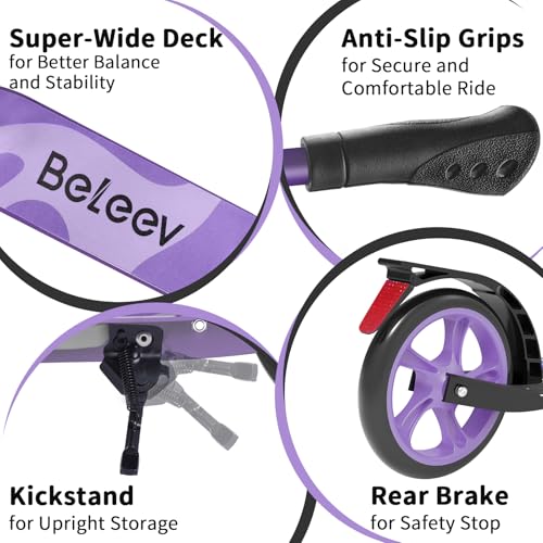 BELEEV V9 Children's Scooter from 6 to 14 Years, Adults and Teenagers up to 100 kg, LED Light Stem & Deck, Foldable and Height Adjustable, Big Wheel 200 mm, City Scooter 2 Wheels