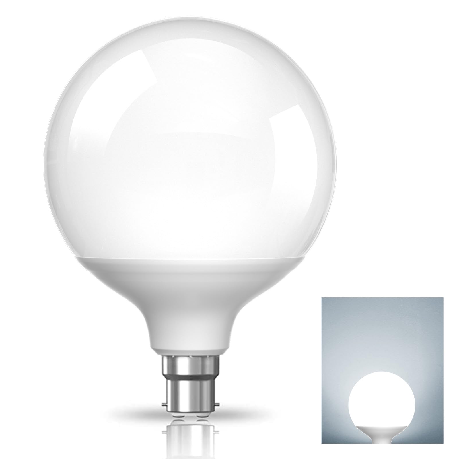TobeBright Large Globe Light Bulbs Bayonet, Cool White 6000K, G120 B22, 20W(200W Equivalent), White Lampshade, Round LED Bulb, 1500 Lumen Energy Saving, Perfect for Indoor Room LED Bulbs, Non Dimmable