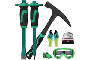 CKJSJ 7-piece Geological Rock Pick Equipment Set, 32-ounce Rock Hammer, 2 Masonry Chisels with Protective Covers, Safety Glasses, Whistle, Jeweler's Loupe, Gold Mining and Prospecting. (QQ3)