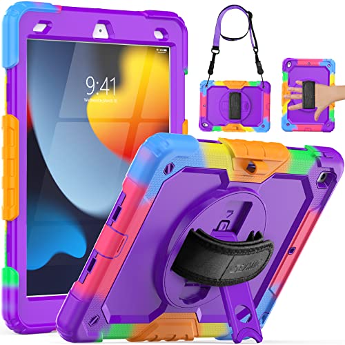 SEYMAC Kids Case for iPad 9th/8th/7th Generation, iPad Case with  Screen Protector, Rotatable Hand Strap/K