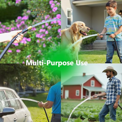 Guitrees 100FT 5/8 Heavy Duty Rubber Garden Hose - 300psi Working, 1000psi Burst - Hot/Cold Water - Five-Layered Braiding for Durability - Versatile for Gardening, Agriculture, Construction(Black)