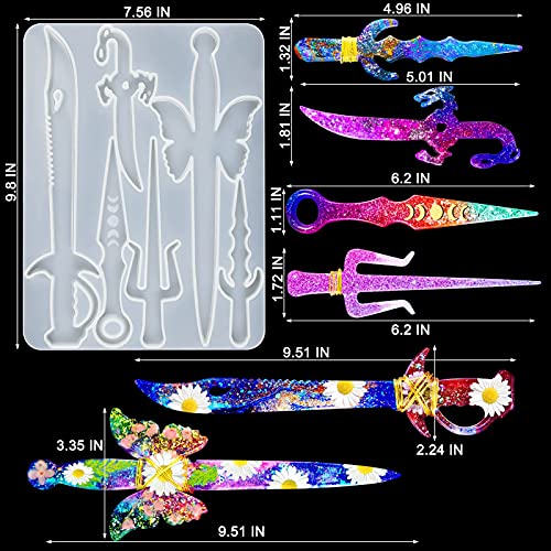 Dagger Resin Molds Kit, Epoxy Sword Mold with Golden Craft Wire, Unique