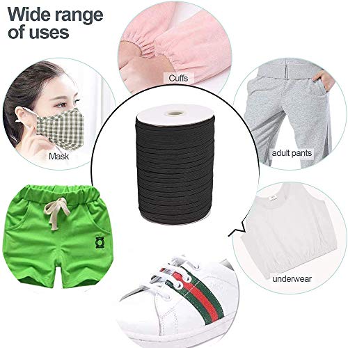 DYRDM 100 Yards Elastic Band for Sewing 1/8" (3mm) Elastic Cord Black