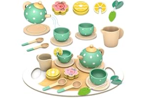 SOLMAN Gifts for Girls,Wooden Tea Set for Toddlers, Kids Pretend Play,Toy Tea Party Set for Girls Boys Birthday Gifts,Childre