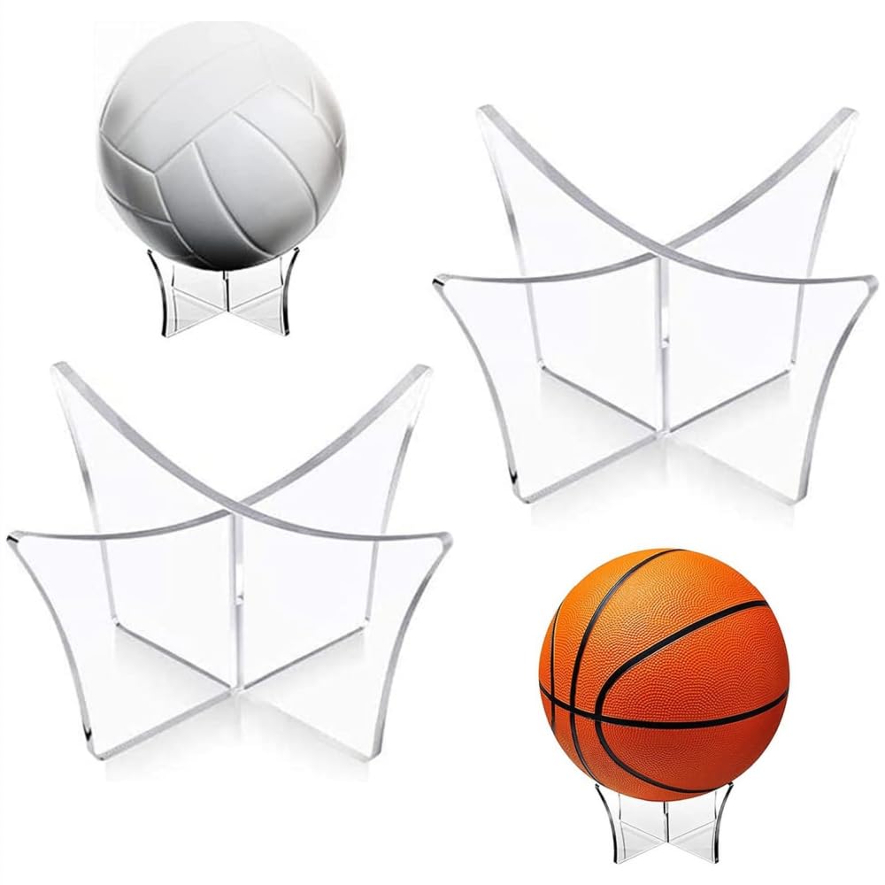 UngVeil 2 Pcs Transparent Ball Support Base Stand Basketball Holder Display Football Display Stand for Football Basketball Volleyball and Other Ball Games
