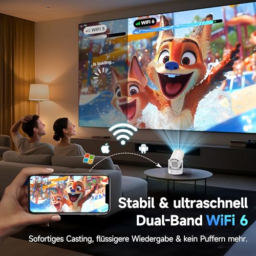 Mini Projector, Philoent Smart Projector 4K/1080P Supports Latest Apps WiFi 6 Bluetooth 5.4 Car Screen Keystone Correction Low Noise, Ultra Short Distance Projector Provides Large Image in Small
