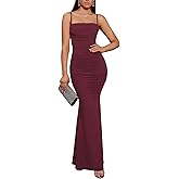 EYNMIN Women's Sleeveless Bodycon Corset Maxi Dress Spaghetti Strap Ruched Elegant Evening Wedding Guest Long Formal Dresses