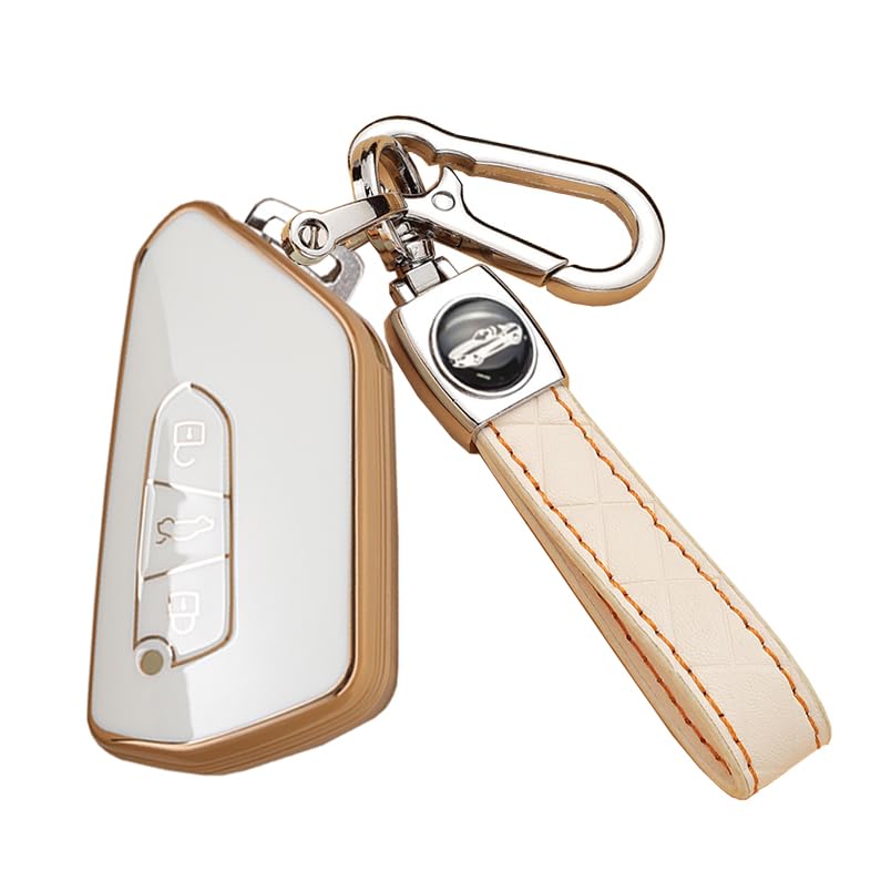 HIBEYO Smart Car Key Case Fits VW Golf 8 Protective Case Key Cover TPU for VW ID.3 ID.4 Golf 8 Mk8 Seat Leon MK 4 Tarraco Ateca Skoda Octavia Key Fob 3 Buttons White