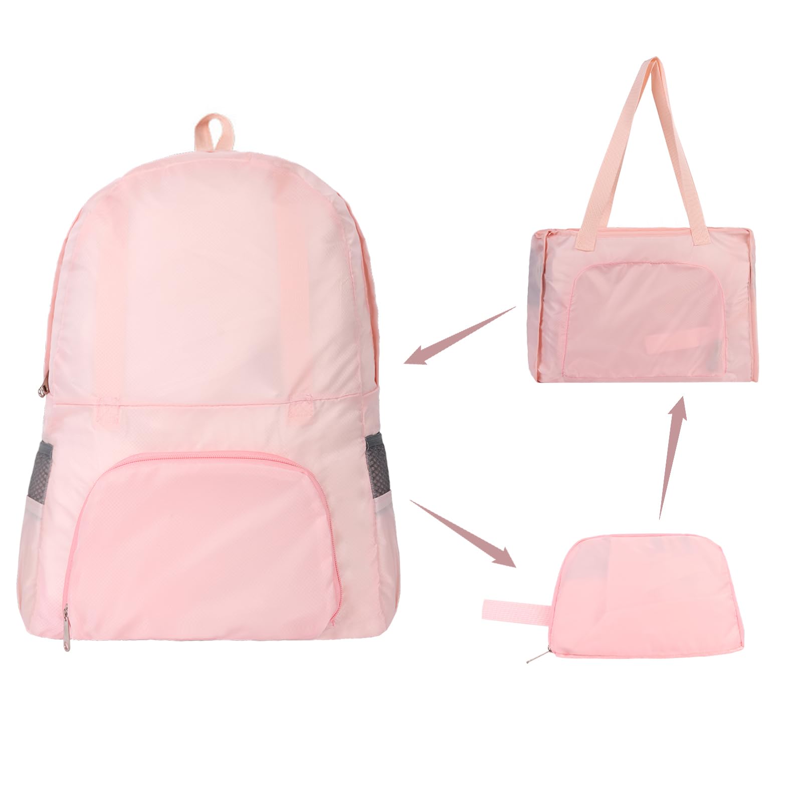 AuGiueam Versatile Foldable Backpack - 2 in 1 Waterproof Hiking Daypacks for Travel Hiking Camping Cycling Outdoor Sports, Small Hiking Rucksack 35L (Pink)