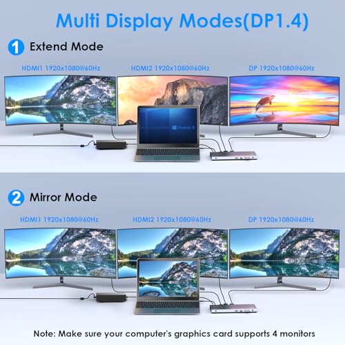 WAVLINK USB C Docking Station, 4k Triple Display Dock, Support 100W for PC with DisplayPort, HDMI Adapter, USB 3.0, Gigabit Ethernet, SD/TF Card Slot, Audio Jack